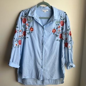 Nordstrom Floral Embroidered Button Up